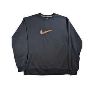 Nike Swoosh Sweatshirt Black Crewneck Fruit of the Loom Embroidered Womens M